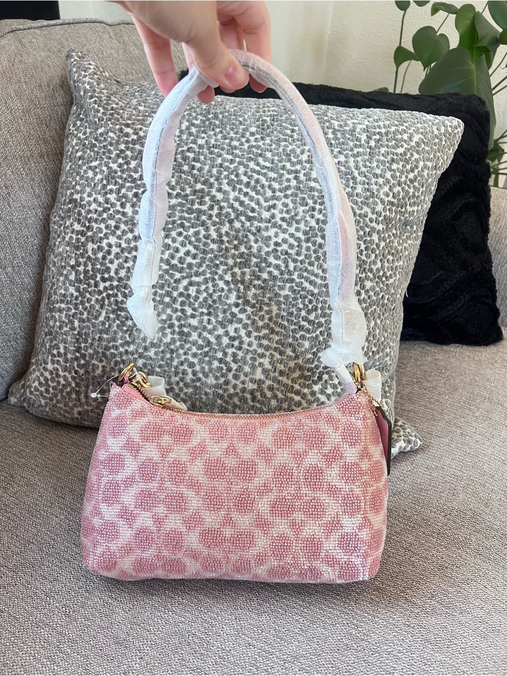 Coach Beaded Teri Light Pink Signature Satin Shoulder Bag - Picture 2 of 10
